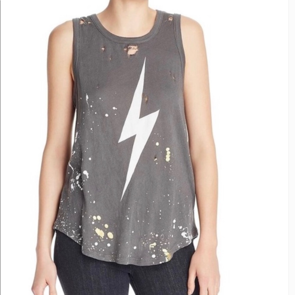 Chaser Lightning Bolt Gauzy Cotton Tank Top